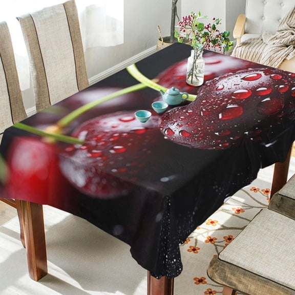 YAZAOO Square Tablecloth Dark Red Cherries Pattern Tableclothes