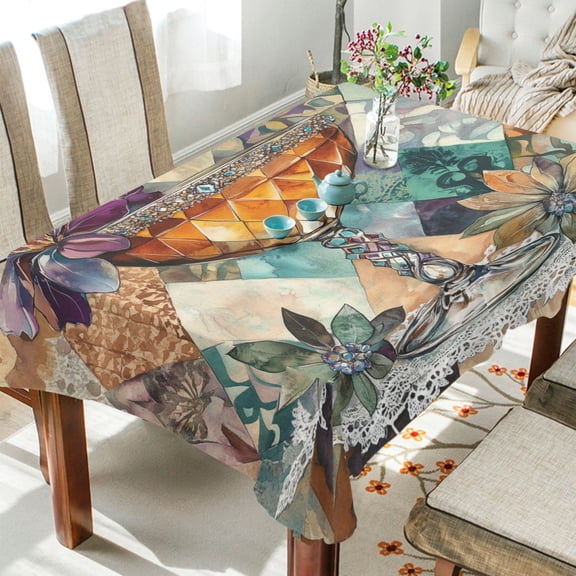 YAZAOO Square Tablecloth Decorative Cocktail Glass Floral Pattern Tableclothes
