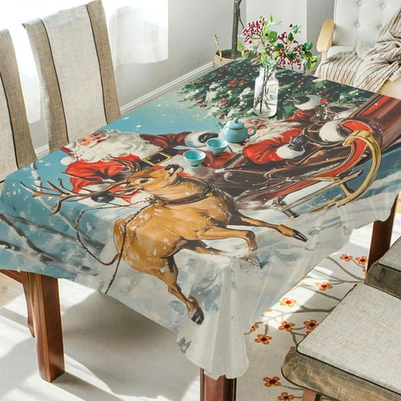 YAZAOO Square Tablecloth Deer Pulling Santa Pattern Tableclothes