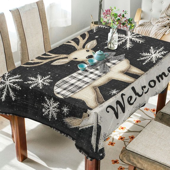 YAZAOO Square Tablecloth Deer with Bowknot Pattern Tableclothes