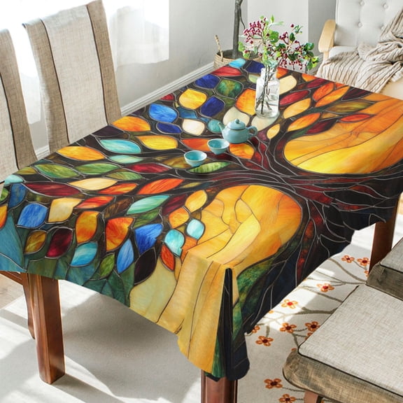 YAZAOO Square Tablecloth Design Glass Tree Pattern Tableclothes