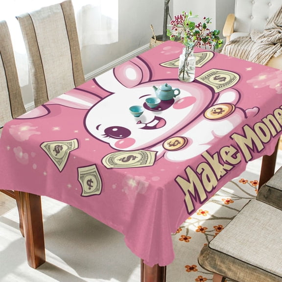YAZAOO Square Tablecloth Dollar Rabbit Pattern Tableclothes