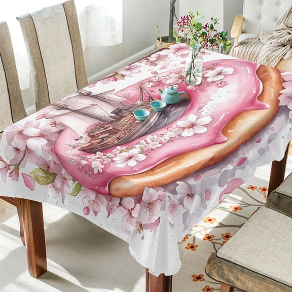 YAZAOO Square Tablecloth Doughnu with Ship Pattern Tableclothes