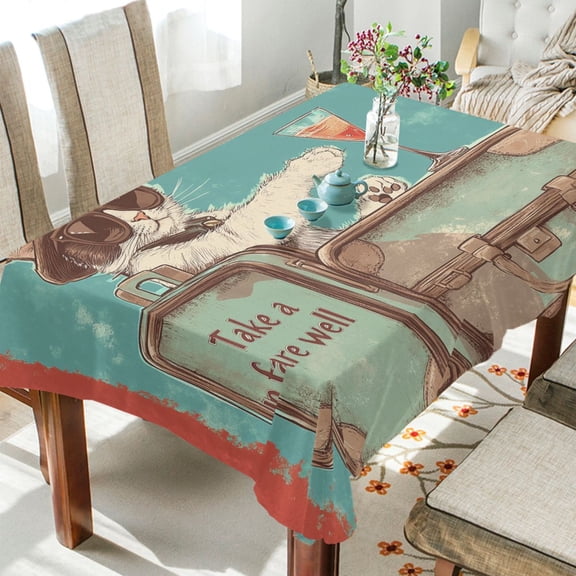 YAZAOO Square Tablecloth Drinking Cat Pattern Tableclothes