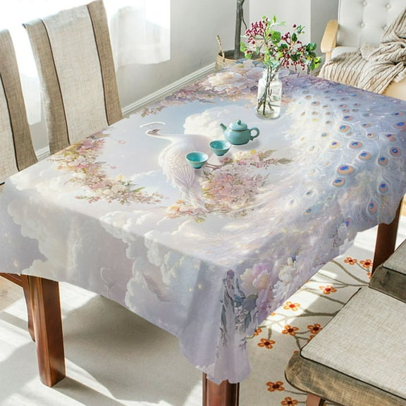 YAZAOO Square Tablecloth Fantasy White Peacock Pattern Tableclothes
