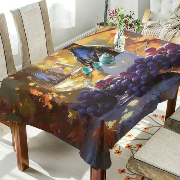 YAZAOO Square Tablecloth Grape and Wine Painting Pattern Tableclothes