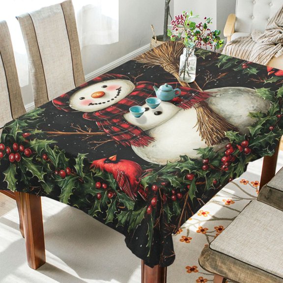 YAZAOO Square Tablecloth Hat Winter Snowman Pattern Tableclothes