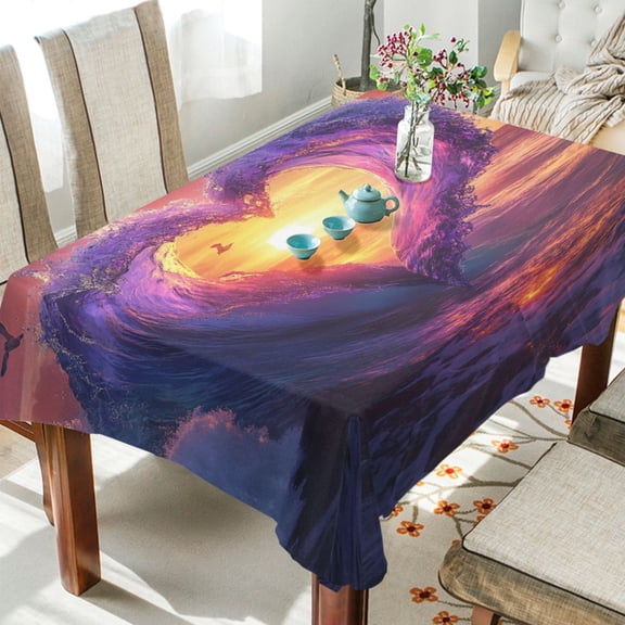 YAZAOO Square Tablecloth Heart-shaped Wave Drawing Pattern Tableclothes