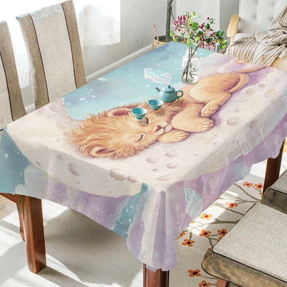 YAZAOO Square Tablecloth Lion Cub Sleeping on Moon Pattern Tableclothes