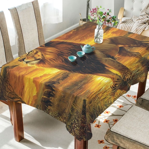 YAZAOO Square Tablecloth Lion in Savannah at Sunset Pattern Tableclothes