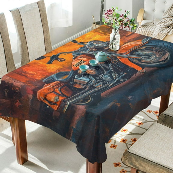 YAZAOO Square Tablecloth Motorcycle Printing Pattern Tableclothes