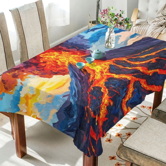 YAZAOO Square Tablecloth Oil Painting Of Volcano Pattern Tableclothes
