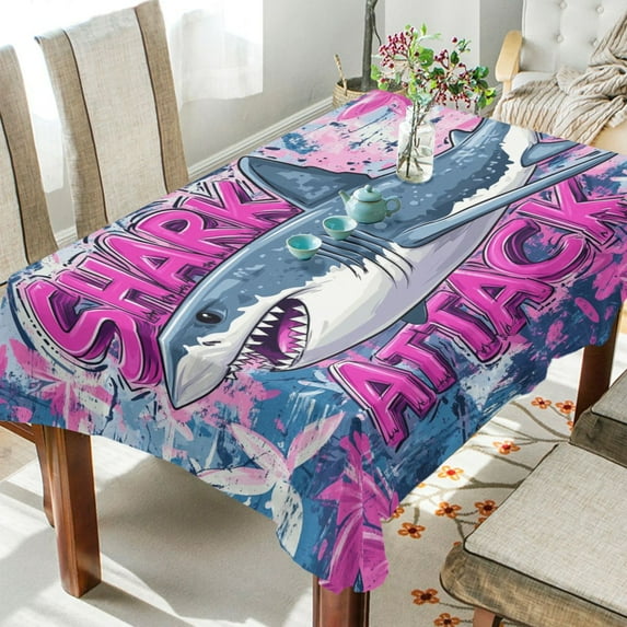 YAZAOO Square Tablecloth Oil Painting Shark Pattern Tableclothes