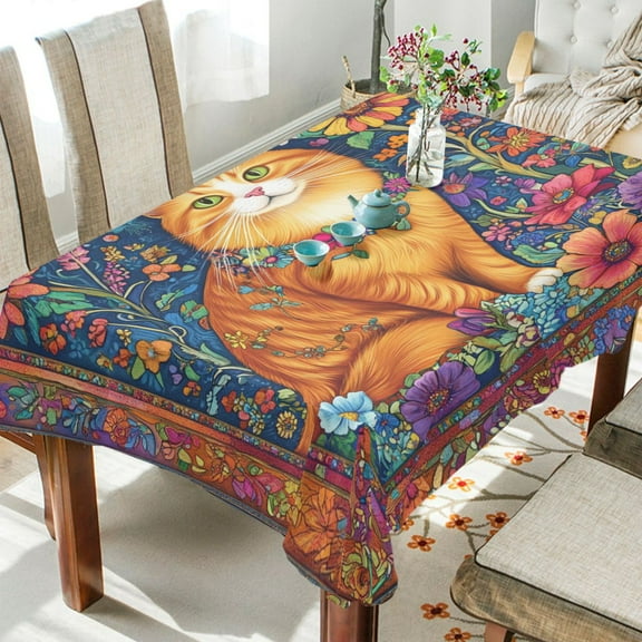 YAZAOO Square Tablecloth Orange Cat Painting Pattern Tableclothes