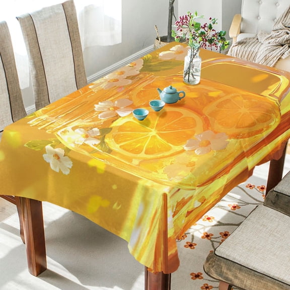 YAZAOO Square Tablecloth Orange Drink with Flowers Pattern Tableclothes