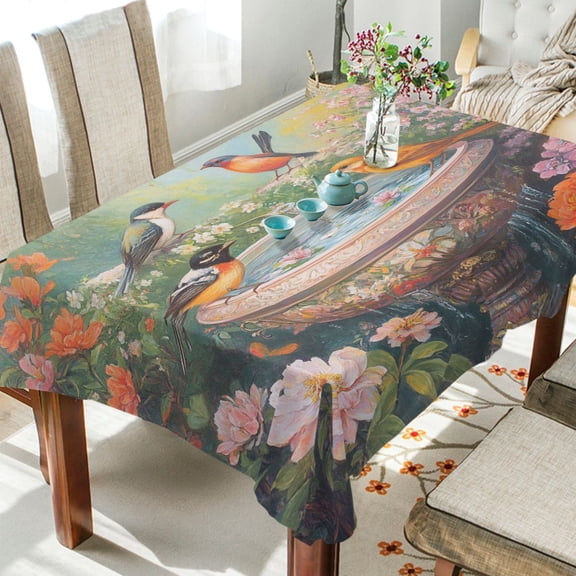 YAZAOO Square Tablecloth Plainting Of Colorful Birds Pattern Tableclothes