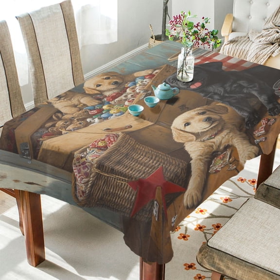 YAZAOO Square Tablecloth Puppies Play with Toys Pattern Tableclothes