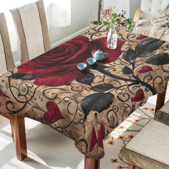 YAZAOO Square Tablecloth Red Rose Pattern Pattern Tableclothes