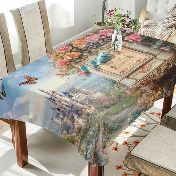 YAZAOO Square Tablecloth Retro Castle Pinting Pattern Tableclothes