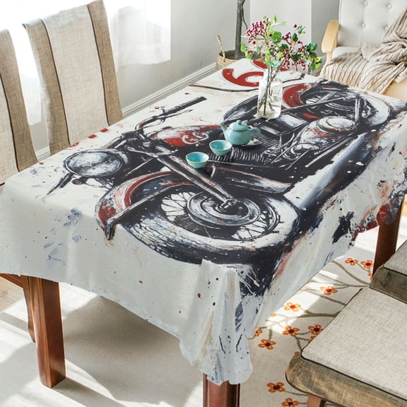 YAZAOO Square Tablecloth Retro Motorcycle Plainting Pattern Tableclothes