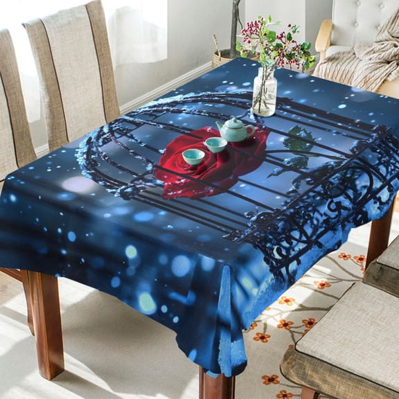 YAZAOO Square Tablecloth Rose Bloom in Winter Pattern Tableclothes
