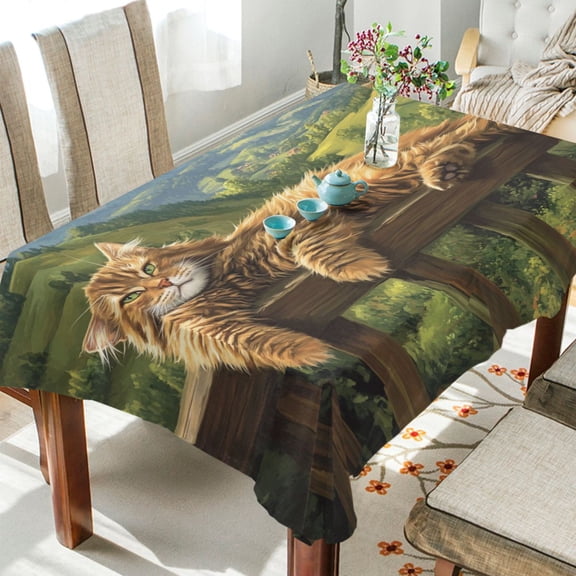 YAZAOO Square Tablecloth Side-lying Cat Pattern Tableclothes