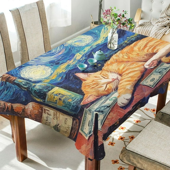 YAZAOO Square Tablecloth Sleeping Cat Pattern Pattern Tableclothes