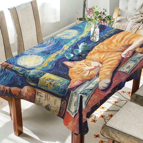 YAZAOO Square Tablecloth Sleeping Cat Pattern Pattern Tableclothes