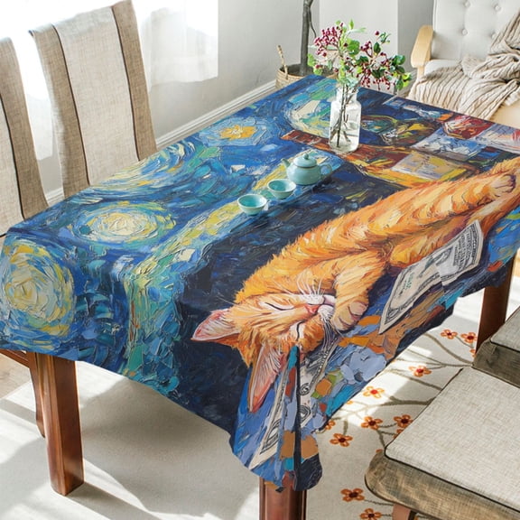 YAZAOO Square Tablecloth Sleeping Cat Printing Pattern Tableclothes