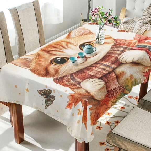 YAZAOO Square Tablecloth Thanksgiving Cat Pattern Tableclothes