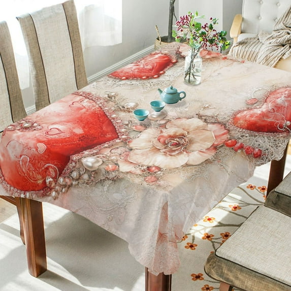 YAZAOO Square Tablecloth Valentines Day Printing Pattern Tableclothes