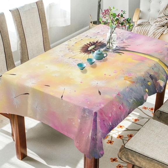 YAZAOO Square Tablecloth Watercolor Dandelion Pattern Tableclothes