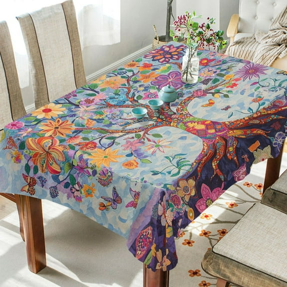YAZAOO Square Tablecloth Watercolor Tree Printing Pattern Tableclothes