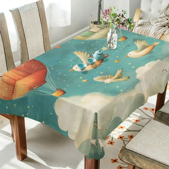 YAZAOO Square Tablecloth White Bird Pattern Tableclothes