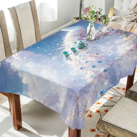 YAZAOO Square Tablecloth White Peacock Pattern Tableclothes