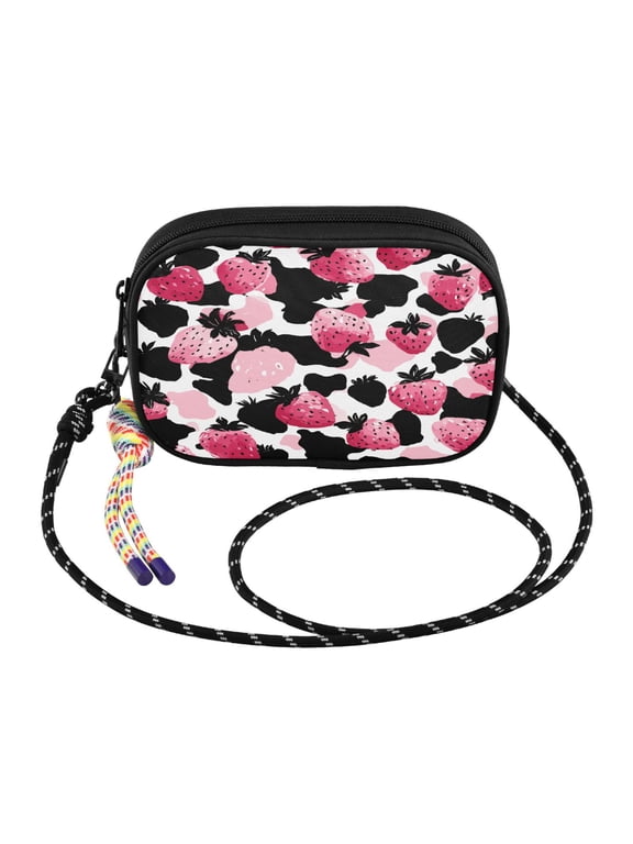 YAZAOO Strawberry Leopard Print Pattern Print Mini Crossbody Phone Bag Adjustable Rope Strap Small Shoulder Purseone size