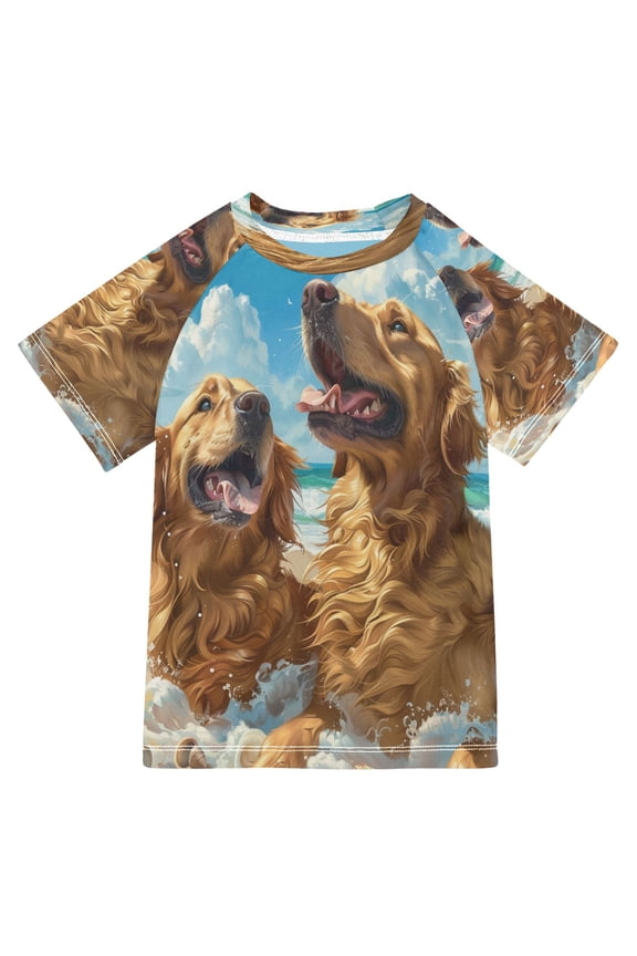 Summer T-shirt Sunscreen Beach Buddies Having Fun Pattern Swim Tops