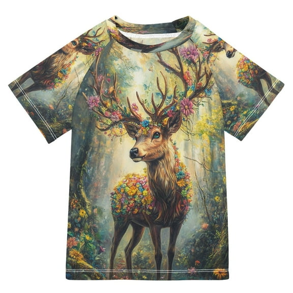YAZAOO Summer T-shirt Sunscreen Blooming Antlers Of Nature Pattern Swim Tops