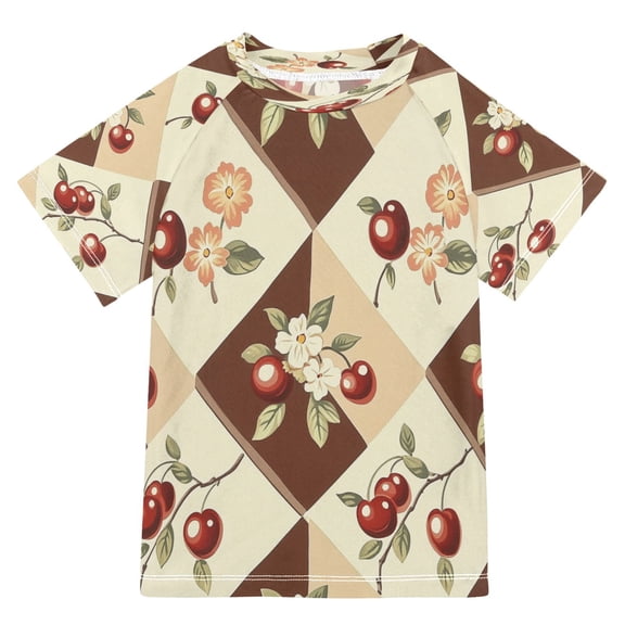 YAZAOO Summer T-shirt Sunscreen Cherry Blossom Patch Pattern Swim Tops