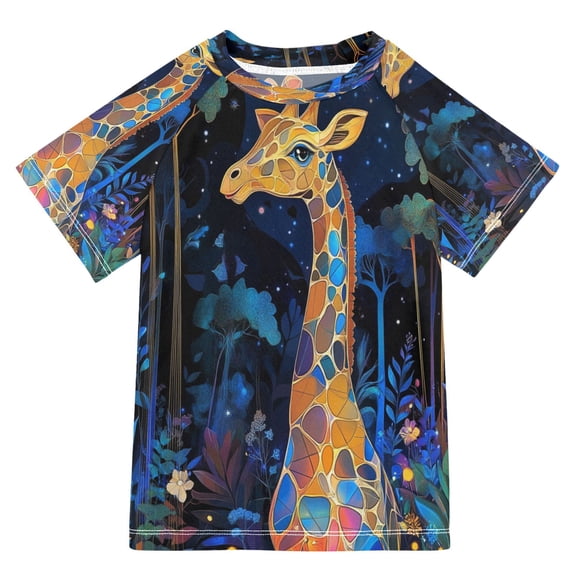 YAZAOO Summer T-shirt Sunscreen Colorful Giraffe Pattern Swim Tops