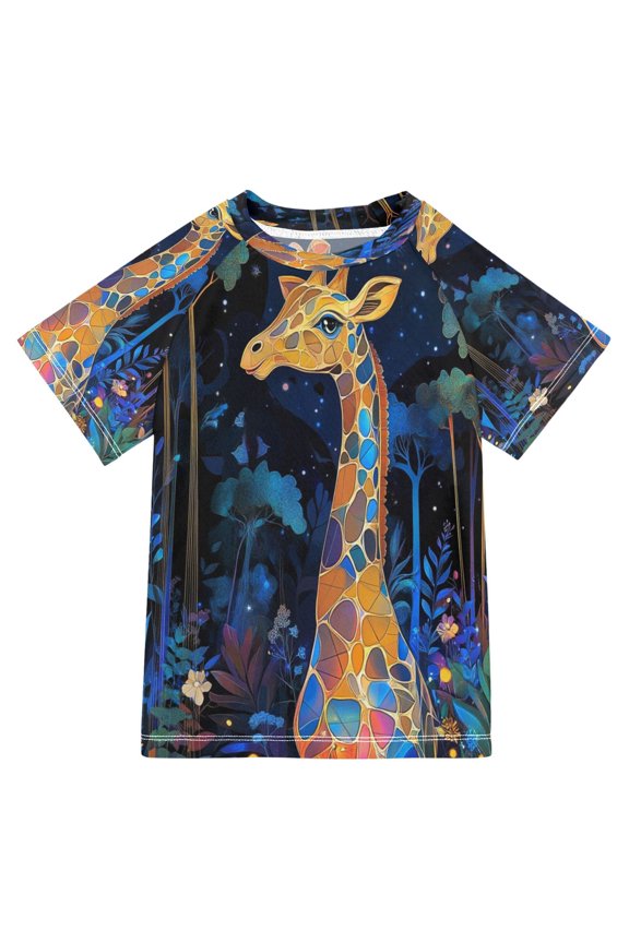 Summer T-shirt Sunscreen Colorful Giraffe Pattern Swim Tops