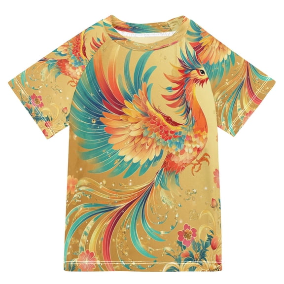 YAZAOO Summer T-shirt Sunscreen Colorful Phoenix Pattern Swim Tops