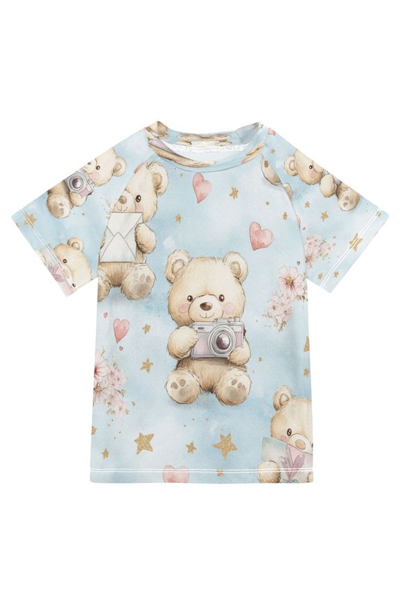 Summer T-shirt Sunscreen Cuddly Bears and Memories Pattern Swim Tops