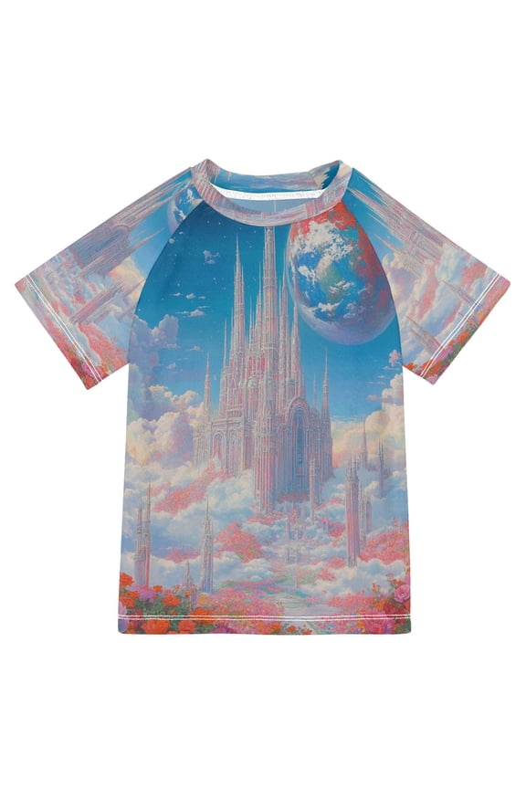 Summer T-shirt Sunscreen Fantasy Castle Pattern Swim Tops