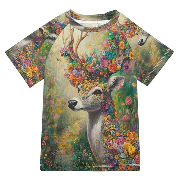 YAZAOO Summer T-shirt Sunscreen Floral Majesty in The Forest Pattern Swim Tops