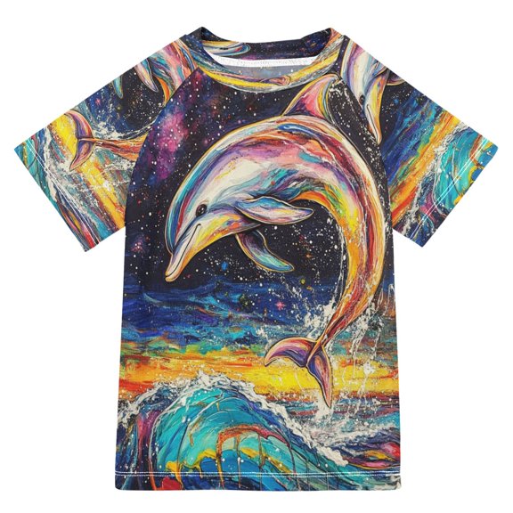 YAZAOO Summer T-shirt Sunscreen Galactic Wave Rider Pattern Swim Tops