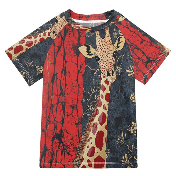 YAZAOO Summer T-shirt Sunscreen Giraffes Pattern Swim Tops