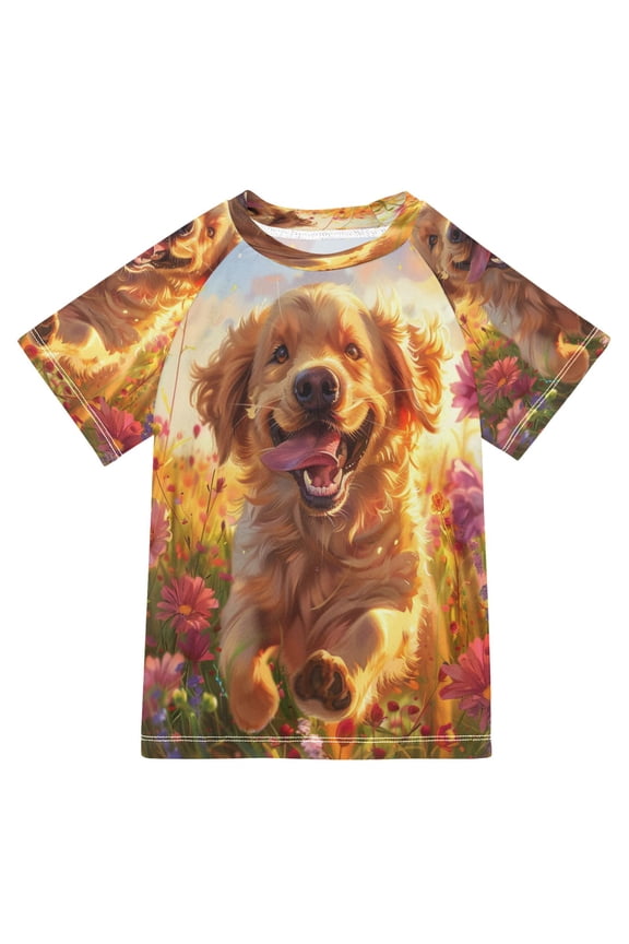 Summer T-shirt Sunscreen Happy Paws in Bloom Pattern Swim Tops
