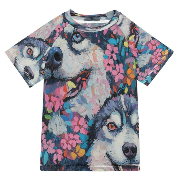 YAZAOO Summer T-shirt Sunscreen Husky Happiness Pattern Swim Tops