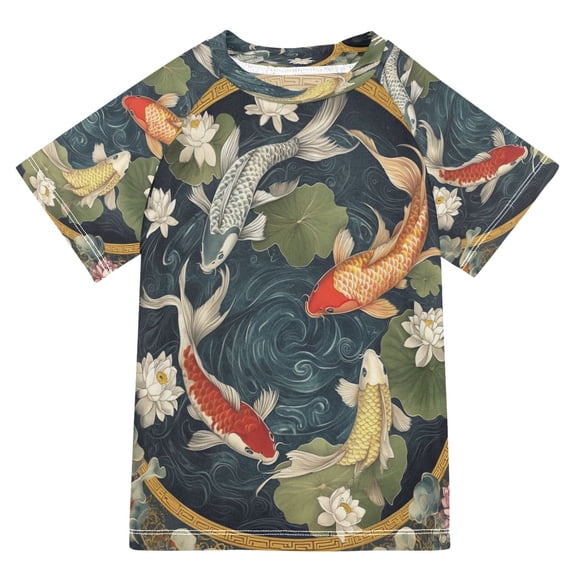 YAZAOO Summer T-shirt Sunscreen Koi Elegance Pattern Swim Tops